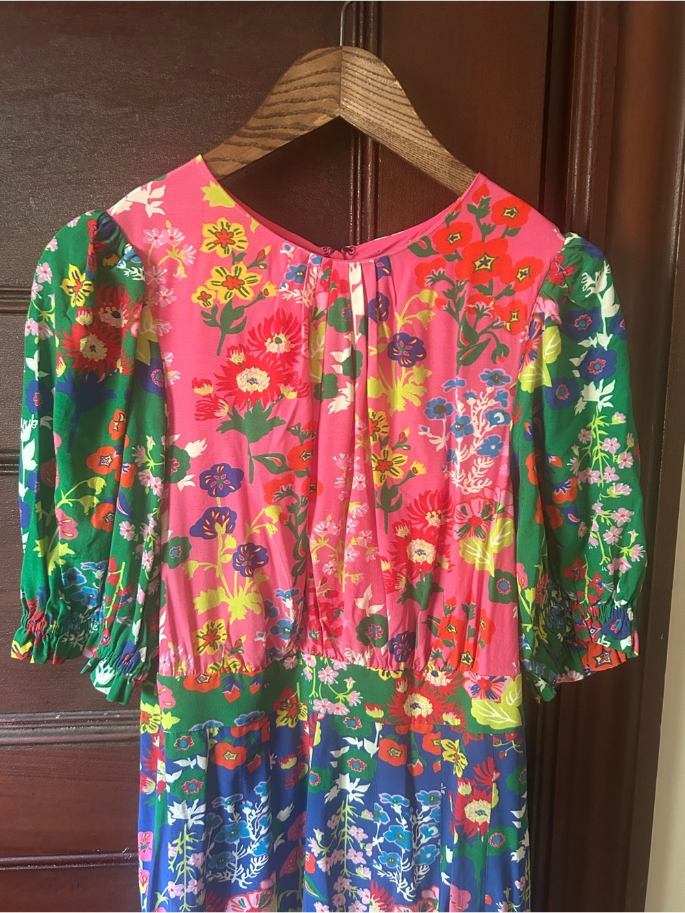 Boden Liv Pleat Midi Dress Wild Poppy Floral Botanical Print Puff Sleeve Size 6 - Picture 5 of 10